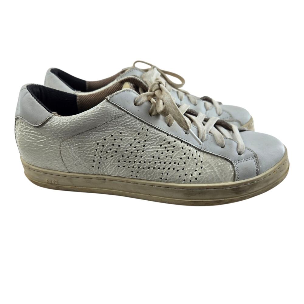 P448 Sneakers Womens 7.5 8 38 Low Top White Patent Leather Skate Sk8 Streetwear